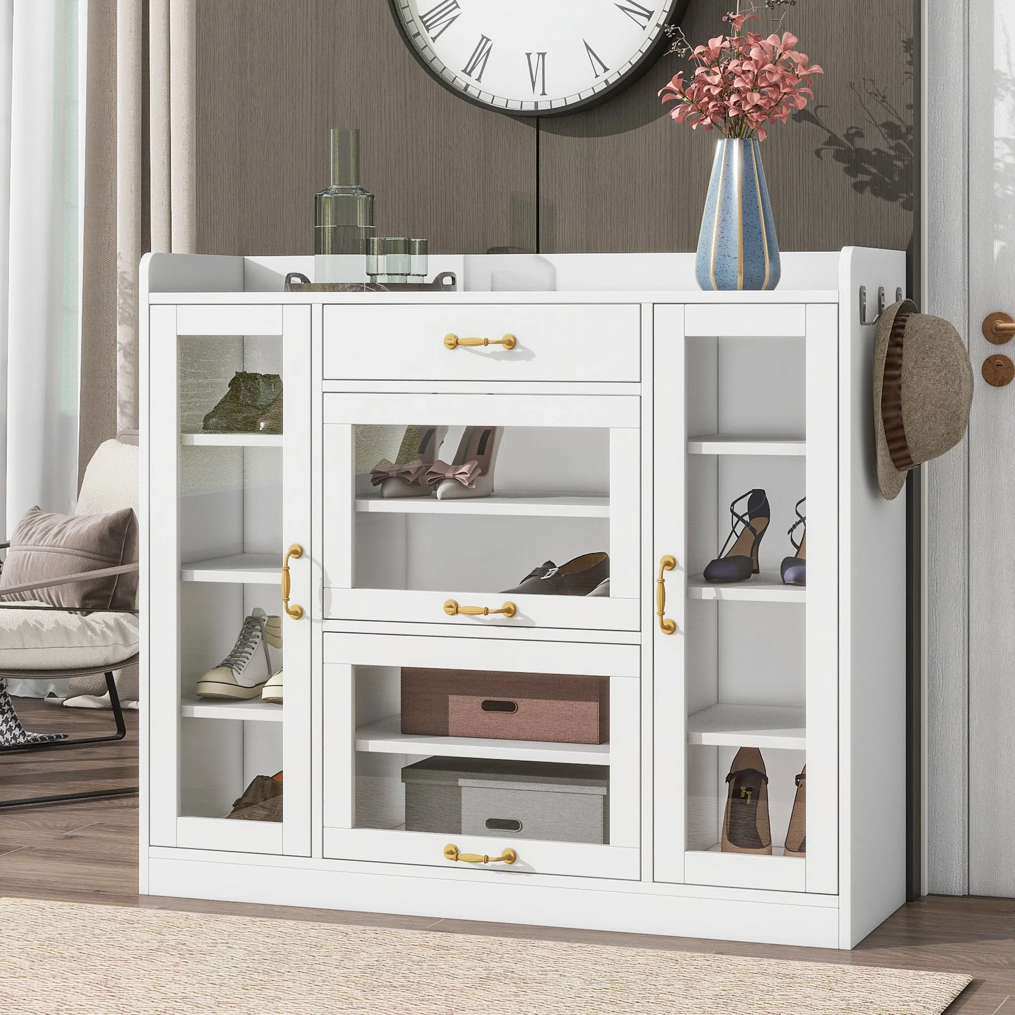 Karo Side Cabinet with 4 Glass Doors - White