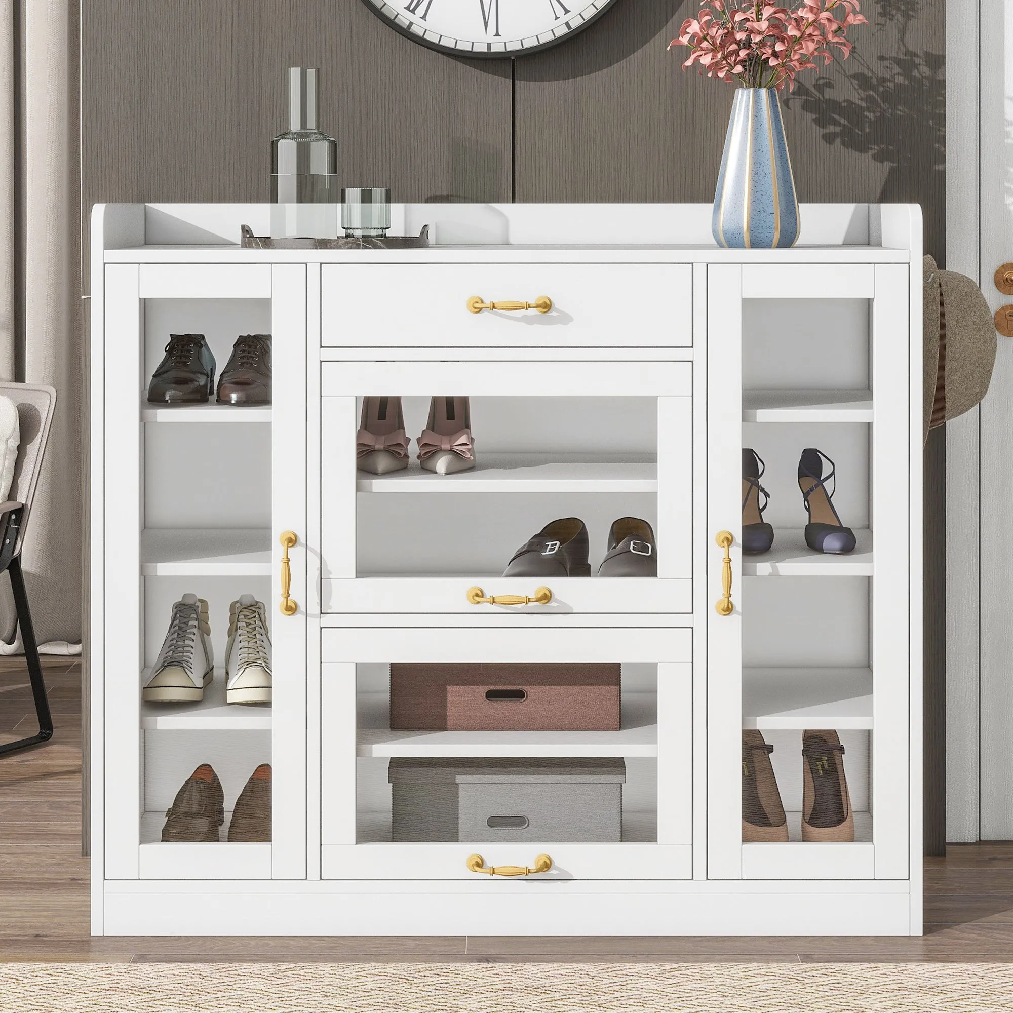 Karo Side Cabinet with 4 Glass Doors - White