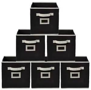 Kuber Industries KUBMART1856 Non Woven Fabric Foldable Storage Cube Toy, Books, Shoes Storage Box with Handle (Black, Extra Small) - 6 Pieces