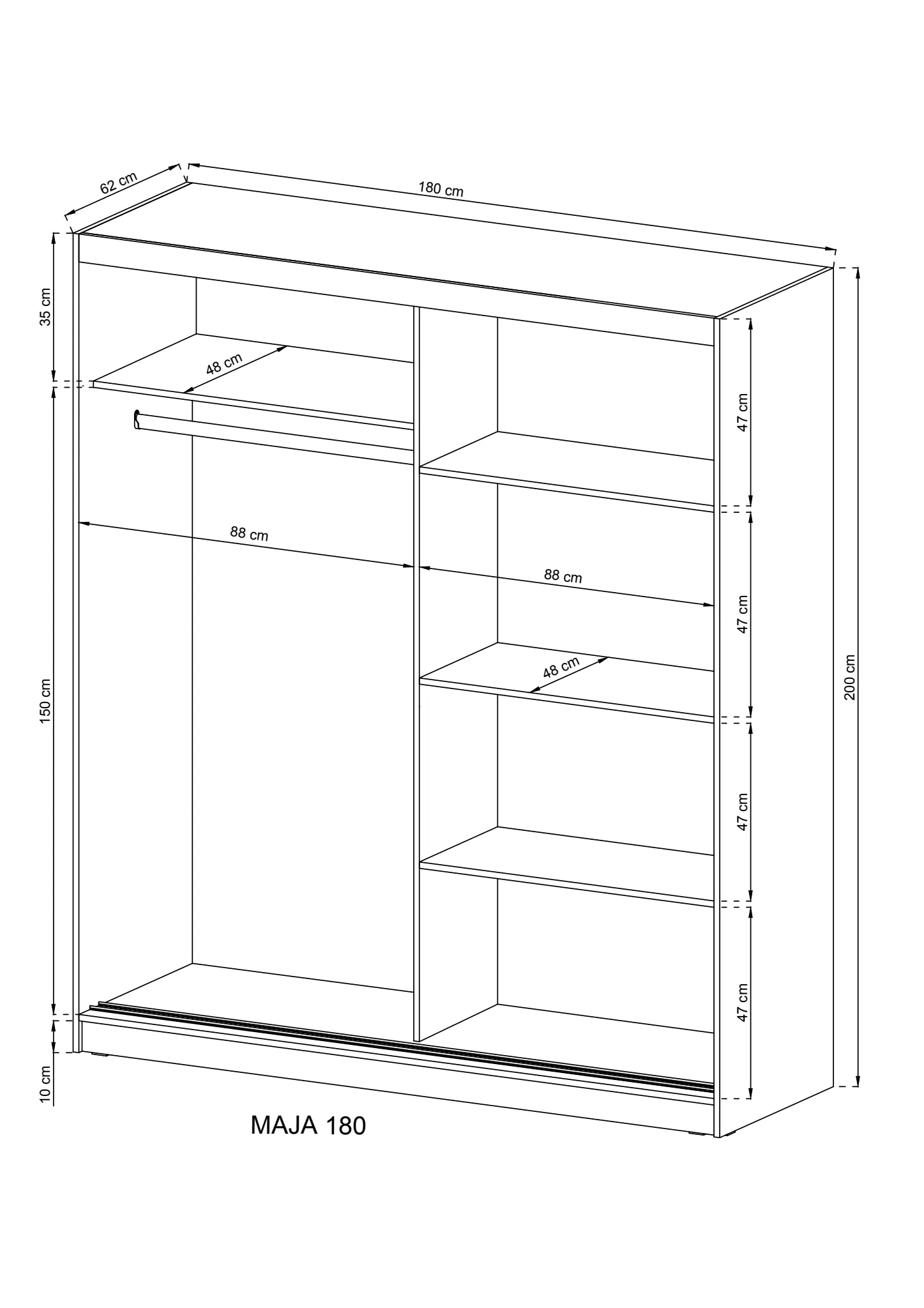 Maja VI Sliding Door Wardrobe 180cm