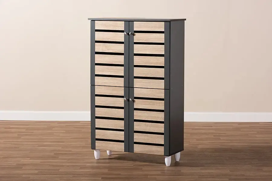 Margaret Two-Tone Oak/Dark Gray 4-Door Shoe Storage Cabinet