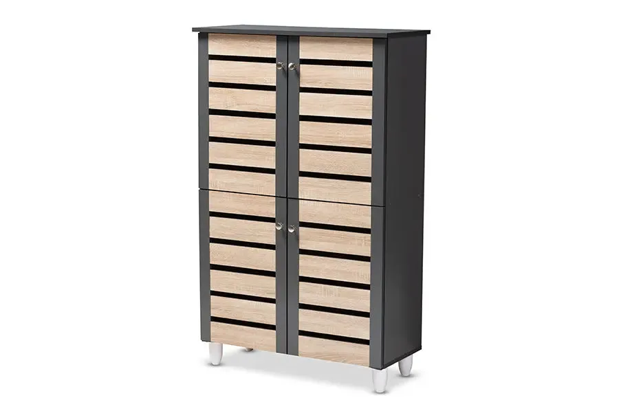 Margaret Two-Tone Oak/Dark Gray 4-Door Shoe Storage Cabinet