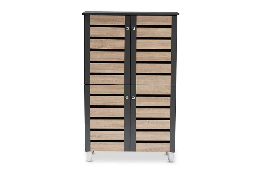 Margaret Two-Tone Oak/Dark Gray 4-Door Shoe Storage Cabinet