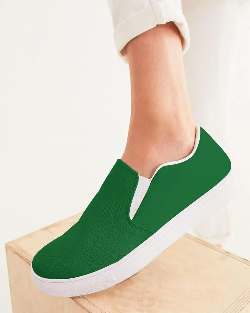 Medium Dark Green Slip-On Canvas Sneakers | Women's | Medium Dark Pure Green | C75M0Y100K60