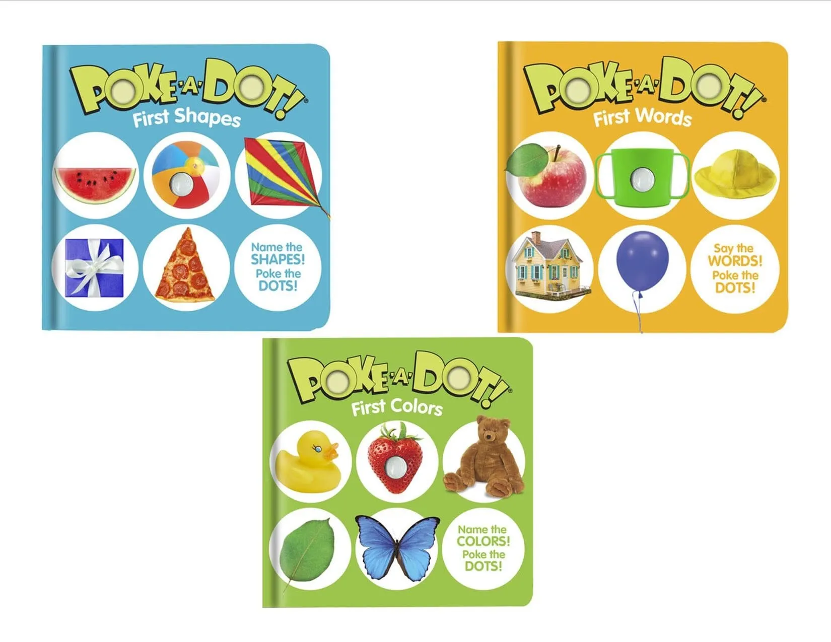 MELISSA & DOUG  Poke A Dot Assorted: 10-page interactive sturdy board book with buttons to press and popon every page Poke the dots while identifying full-color photos of familiar objects and their shapes - 31358