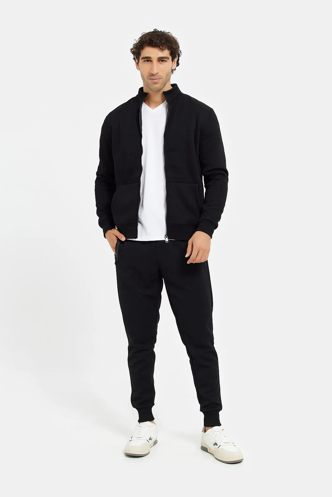 Men Black Athletic Jogger With Zip Pockets