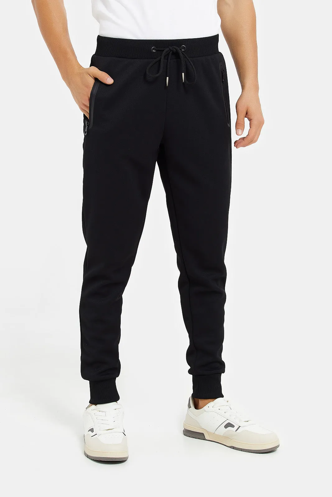 Men Black Athletic Jogger With Zip Pockets