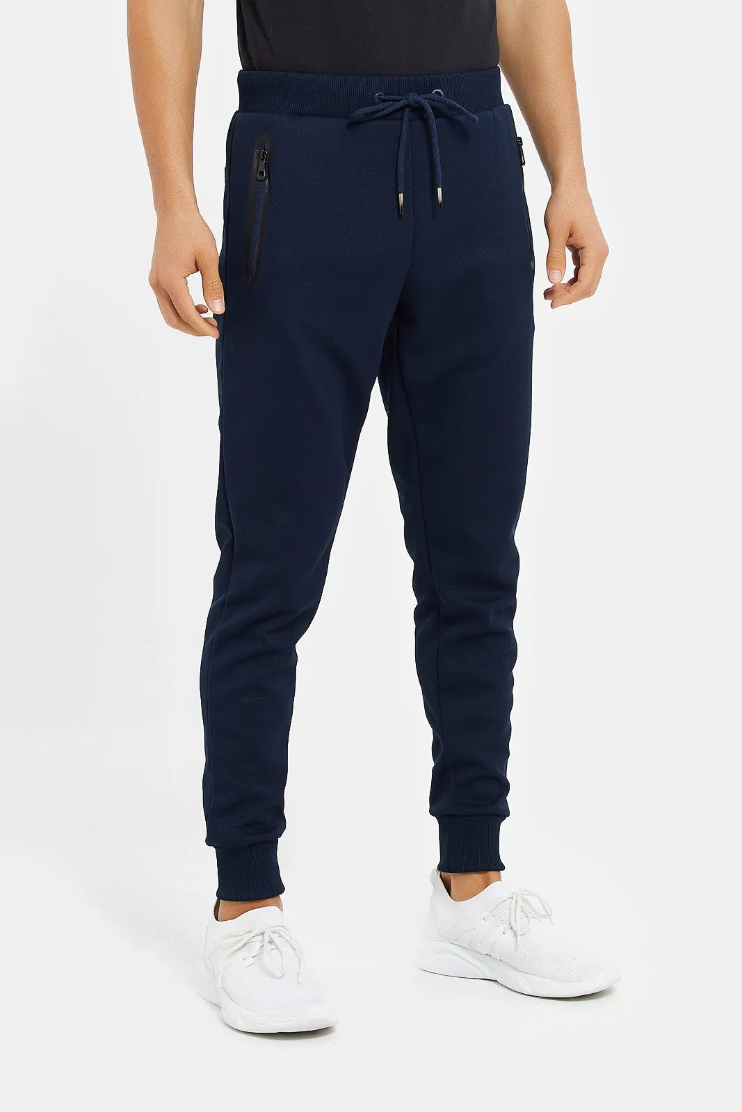 Men Navy Athletic Jogger With Zip Pockets