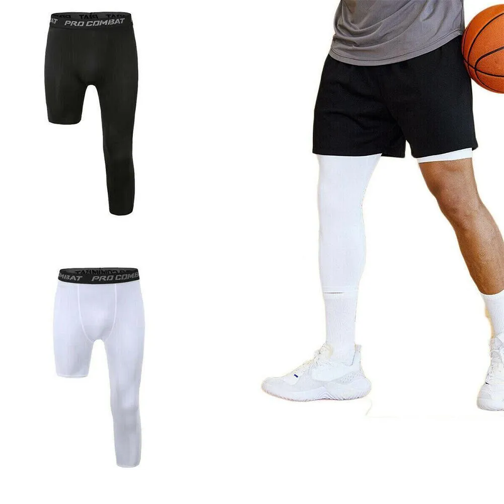 Men One Leg Compression Tights Pants Stretch for Athletic