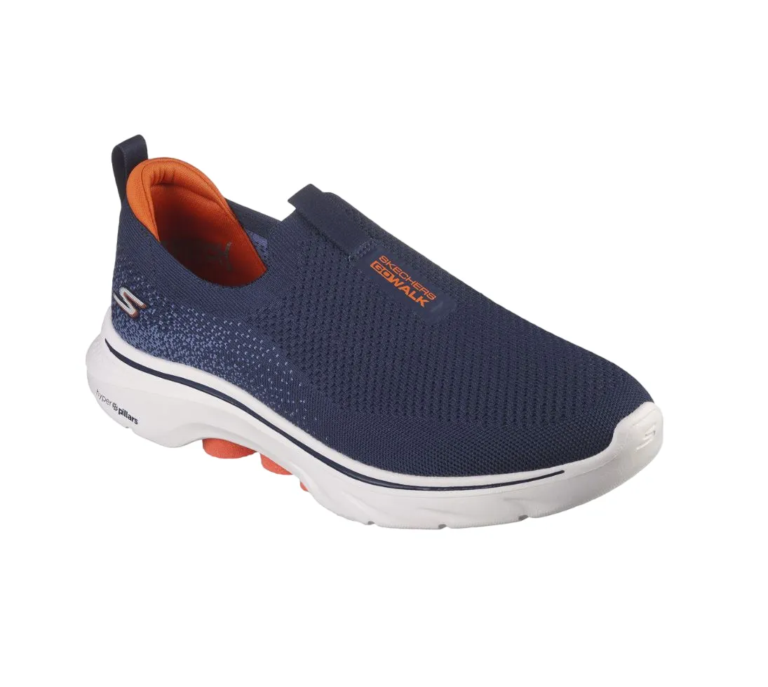 Mens Skechers Go Walk 7 Navy/Orange Slip On Sneaker Shoes