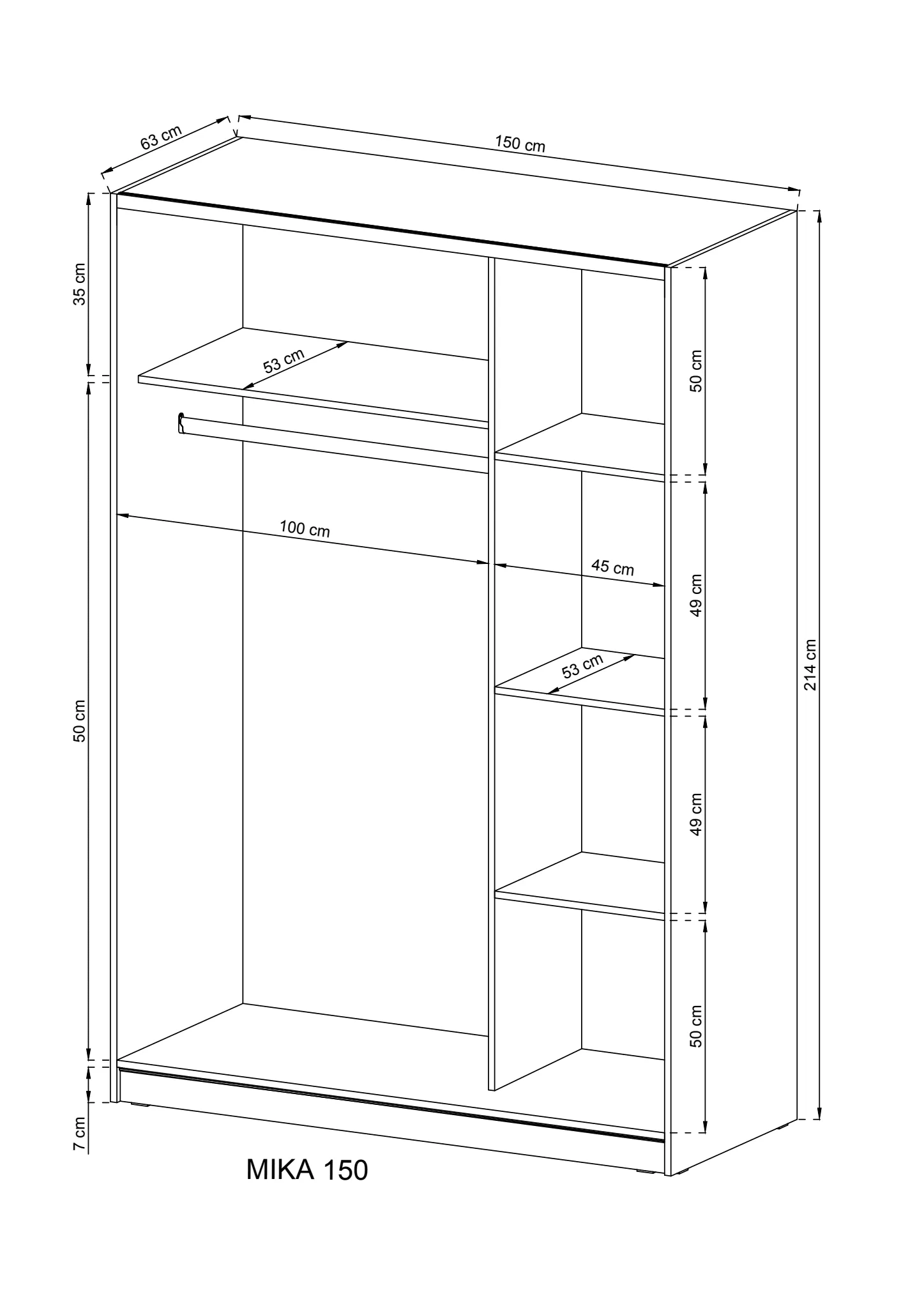 Mika 03 Sliding Door Wardrobe 150cm