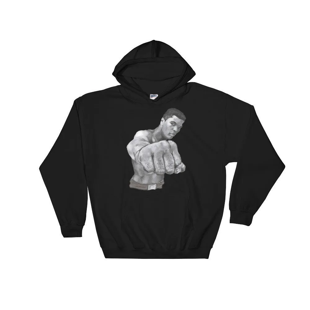 Mo Ali Fist Perspective Hooded Sweatshirt illustrated By Robert Bowen