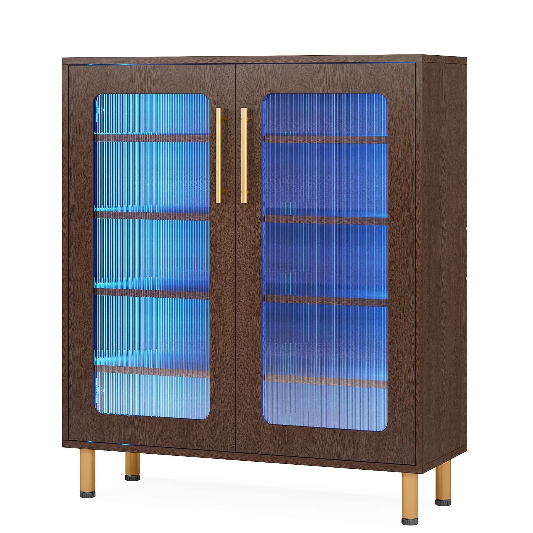 Modern Shoe Cabinet, 5-Tier Shoe Organizer with LED Light & Acrylic Doors