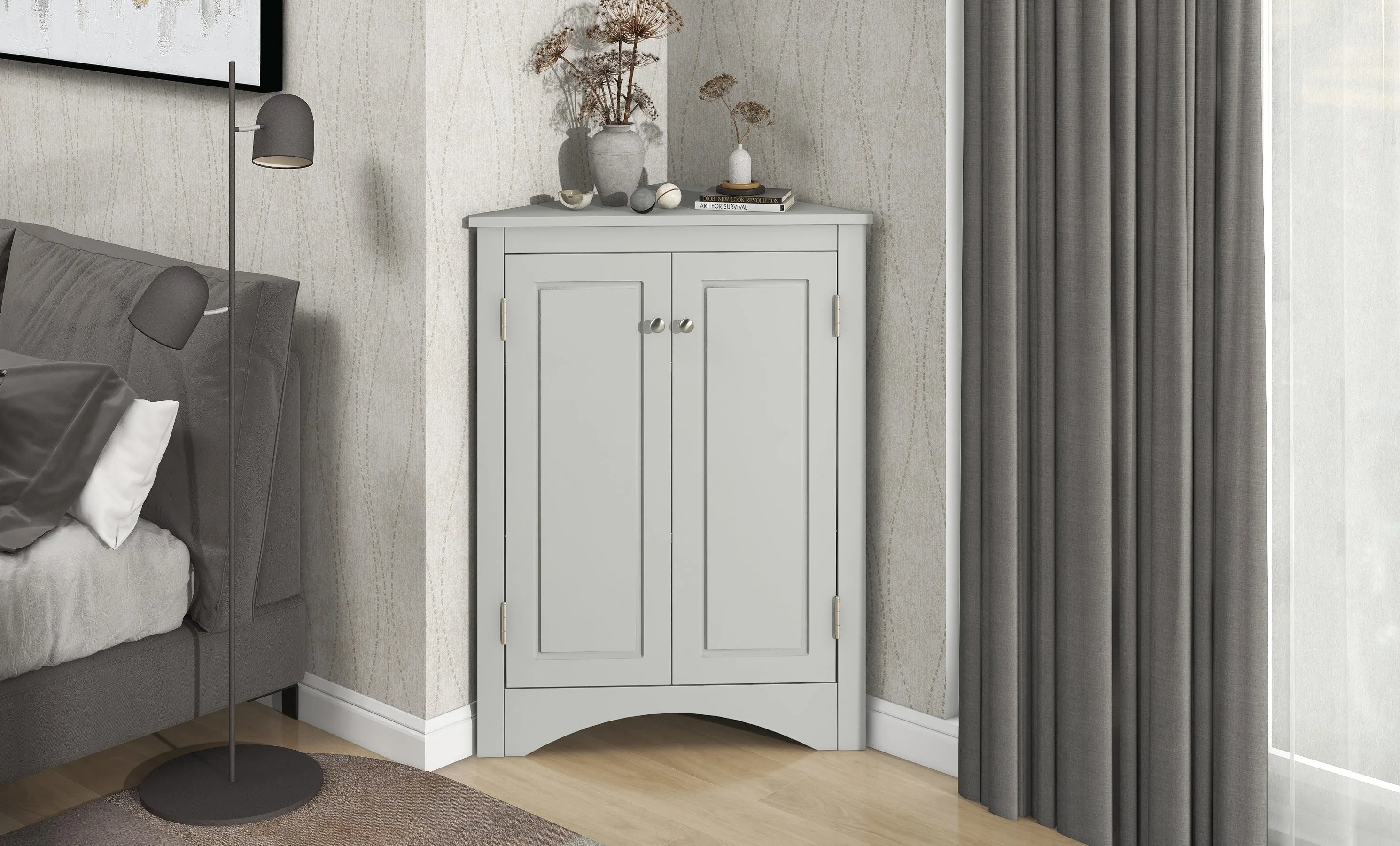 Modern Triangle Corner Cabinet -  Gray