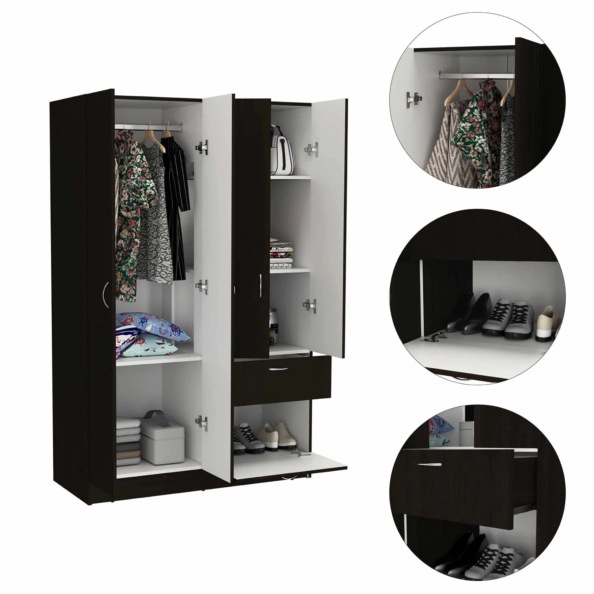 Mondo 1-Drawer Rectangle Armoire Black Wengue and White