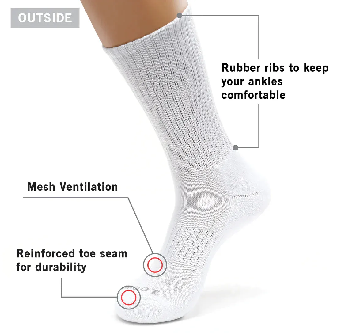 *MONFOOT Athletic Cushion Solid Crew 4 Pairs White, Black & Grey Socks - Medium