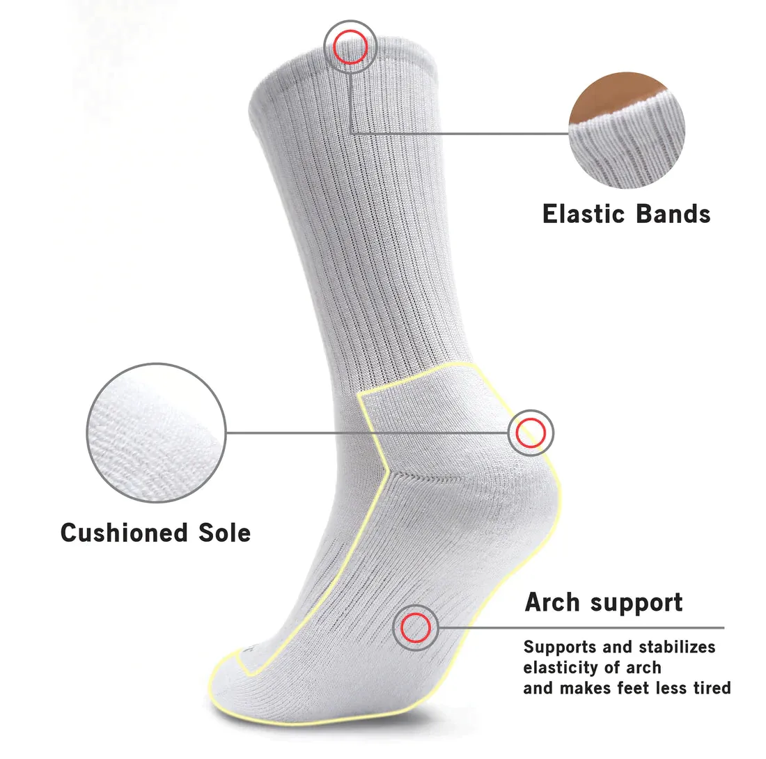 *MONFOOT Athletic Cushion Solid Crew 4 Pairs White, Black & Grey Socks - Medium