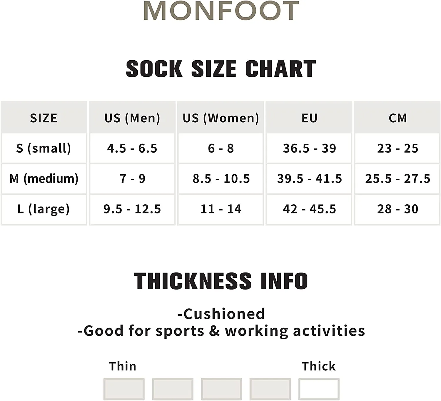 *MONFOOT Athletic Cushion Solid Crew 4 Pairs White, Black & Grey Socks - Medium