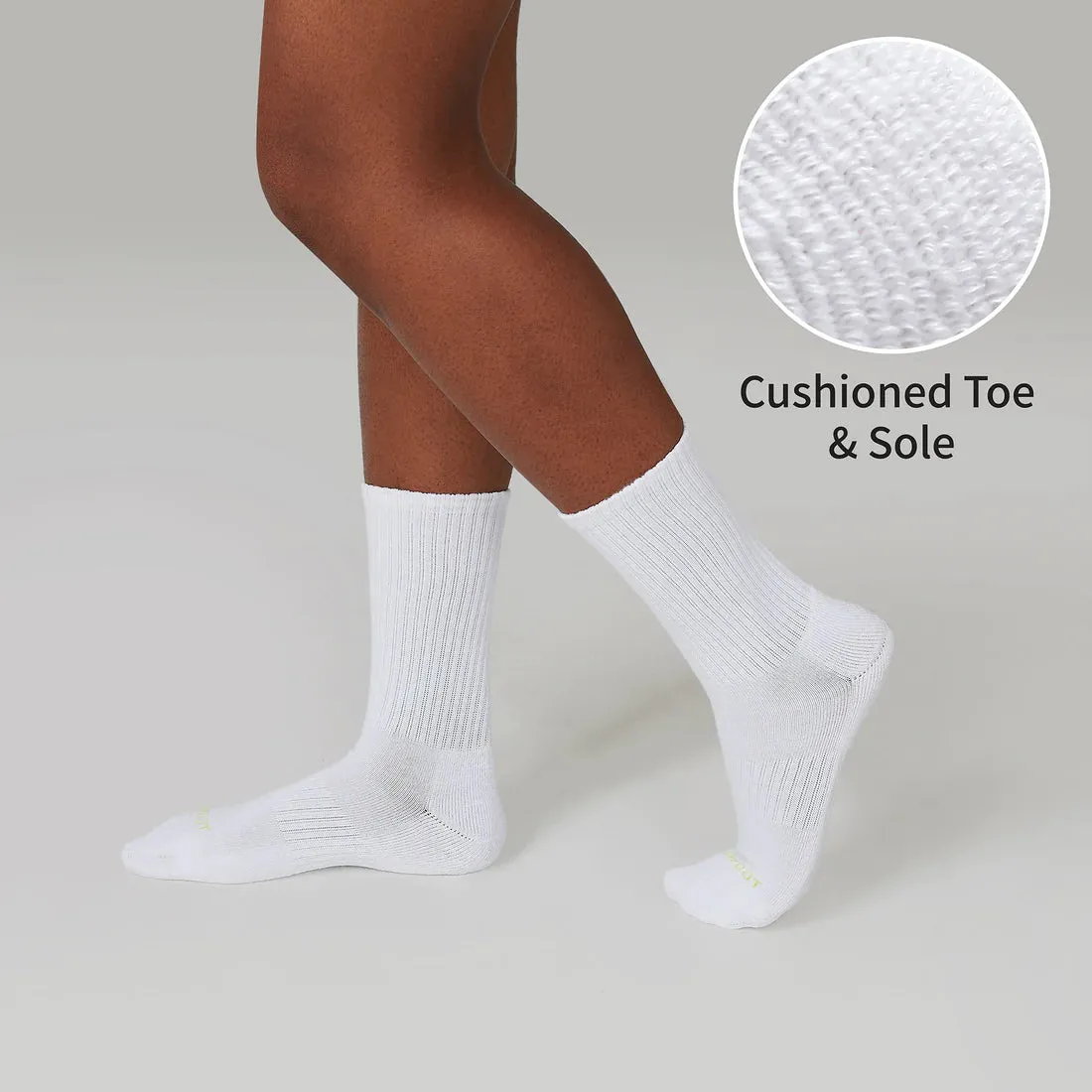 *MONFOOT Athletic Cushion Solid Crew 4 Pairs White Socks - Medium