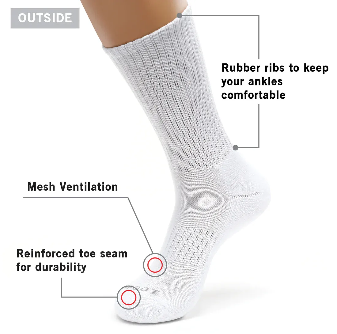 *MONFOOT Athletic Cushion Solid Crew 4 Pairs White Socks - Medium