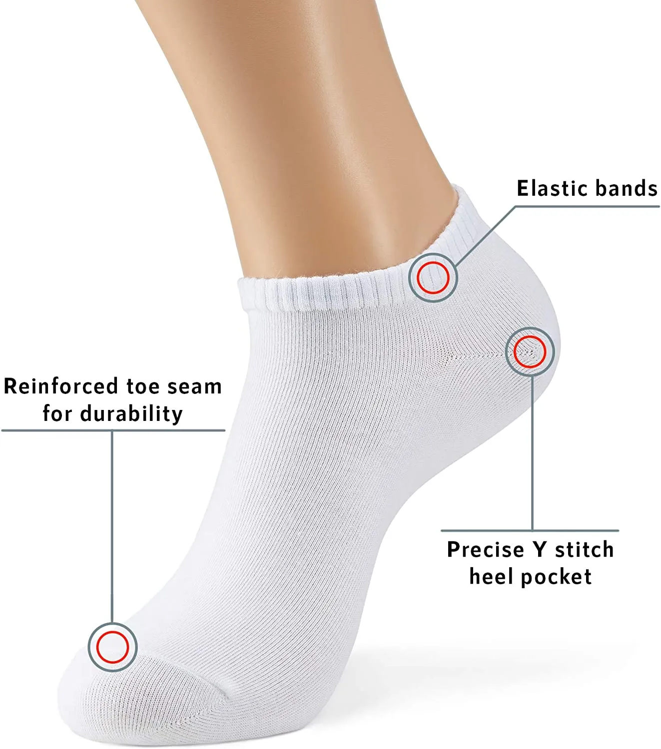 *MONFOOT Athletic Cushioned Ankle Tab 5 Pairs Assorted White Socks - Medium