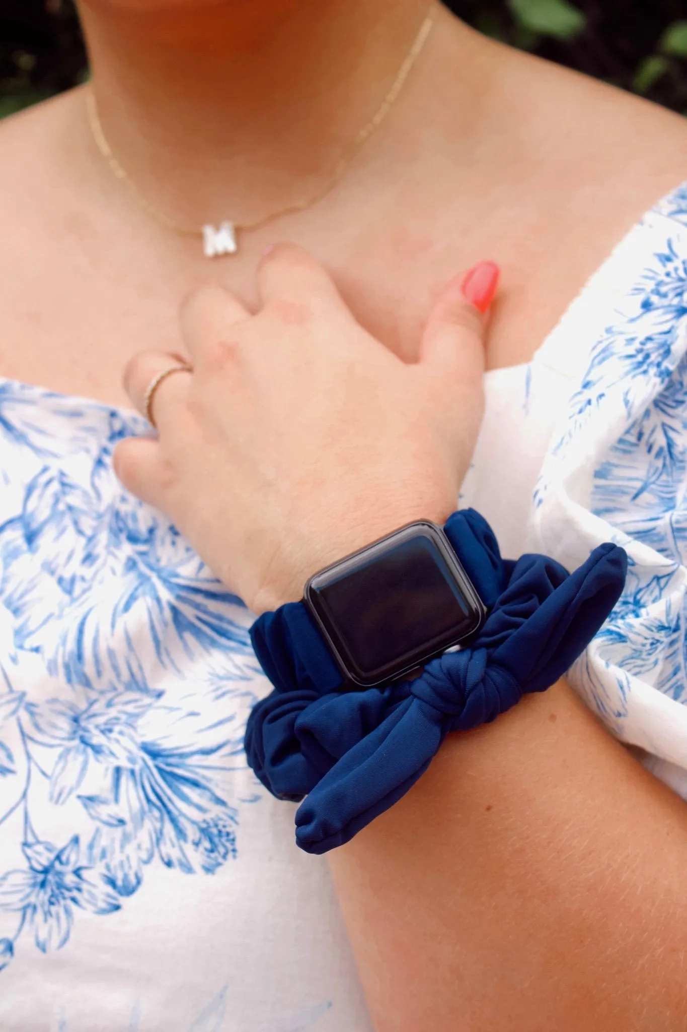 Navy Athletic Scrunchie Watch Band for Fitbit Versa