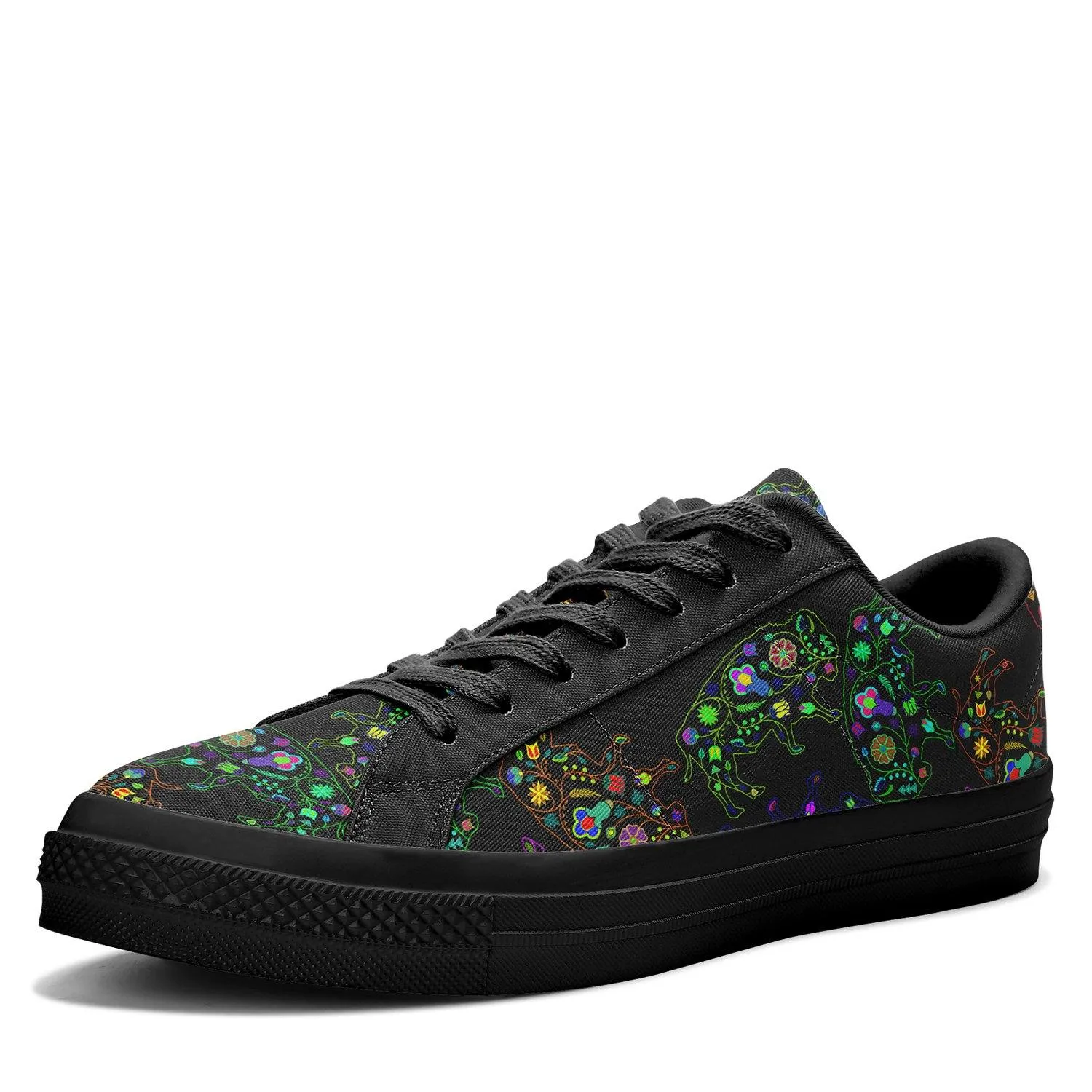 Neon Floral Buffalos Aapisi Low Top Canvas Shoes Black Sole