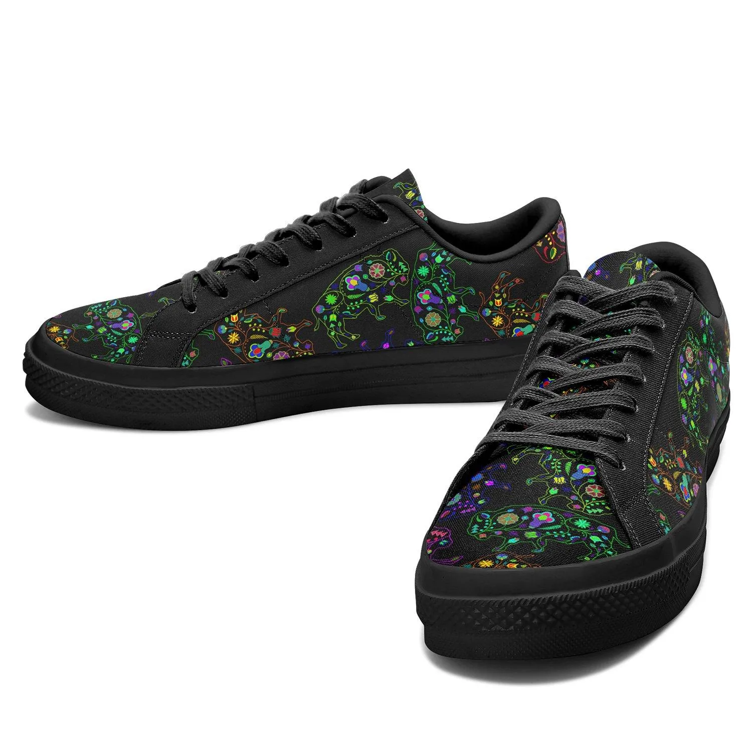 Neon Floral Buffalos Aapisi Low Top Canvas Shoes Black Sole