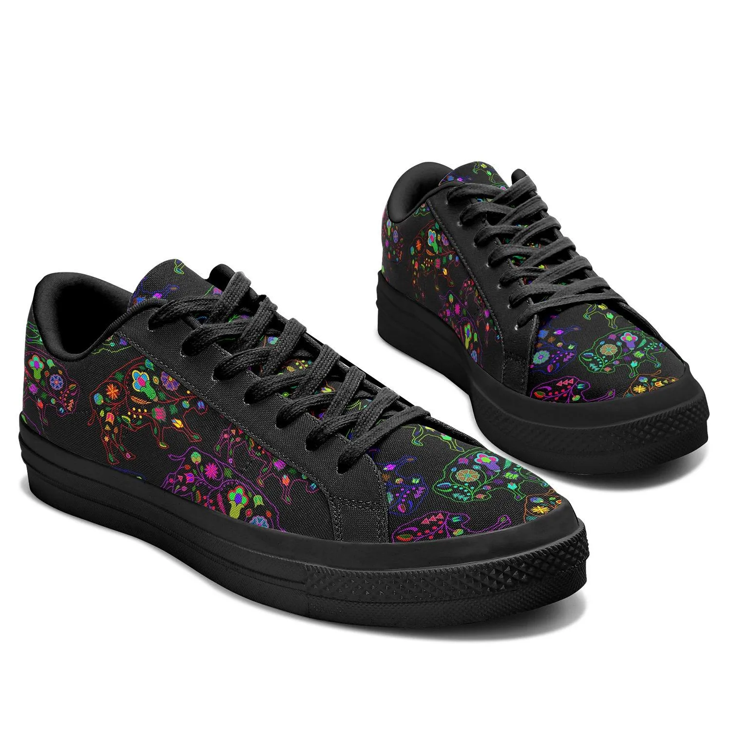 Neon Floral Buffalos Aapisi Low Top Canvas Shoes Black Sole