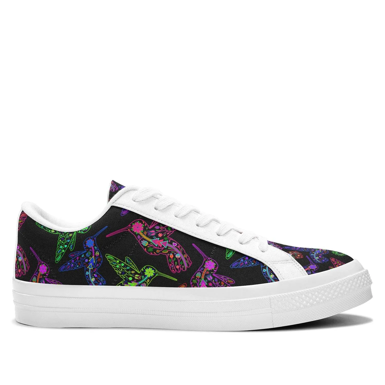 Neon Floral Hummingbirds Aapisi Low Top Canvas Shoes White Sole