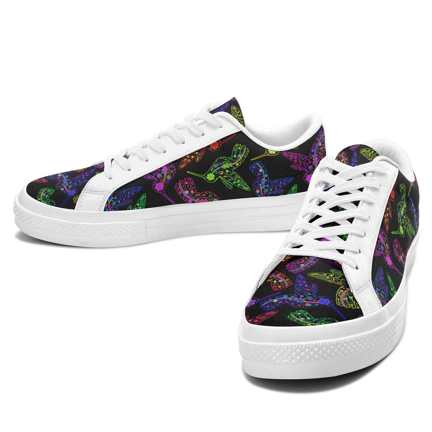 Neon Floral Hummingbirds Aapisi Low Top Canvas Shoes White Sole