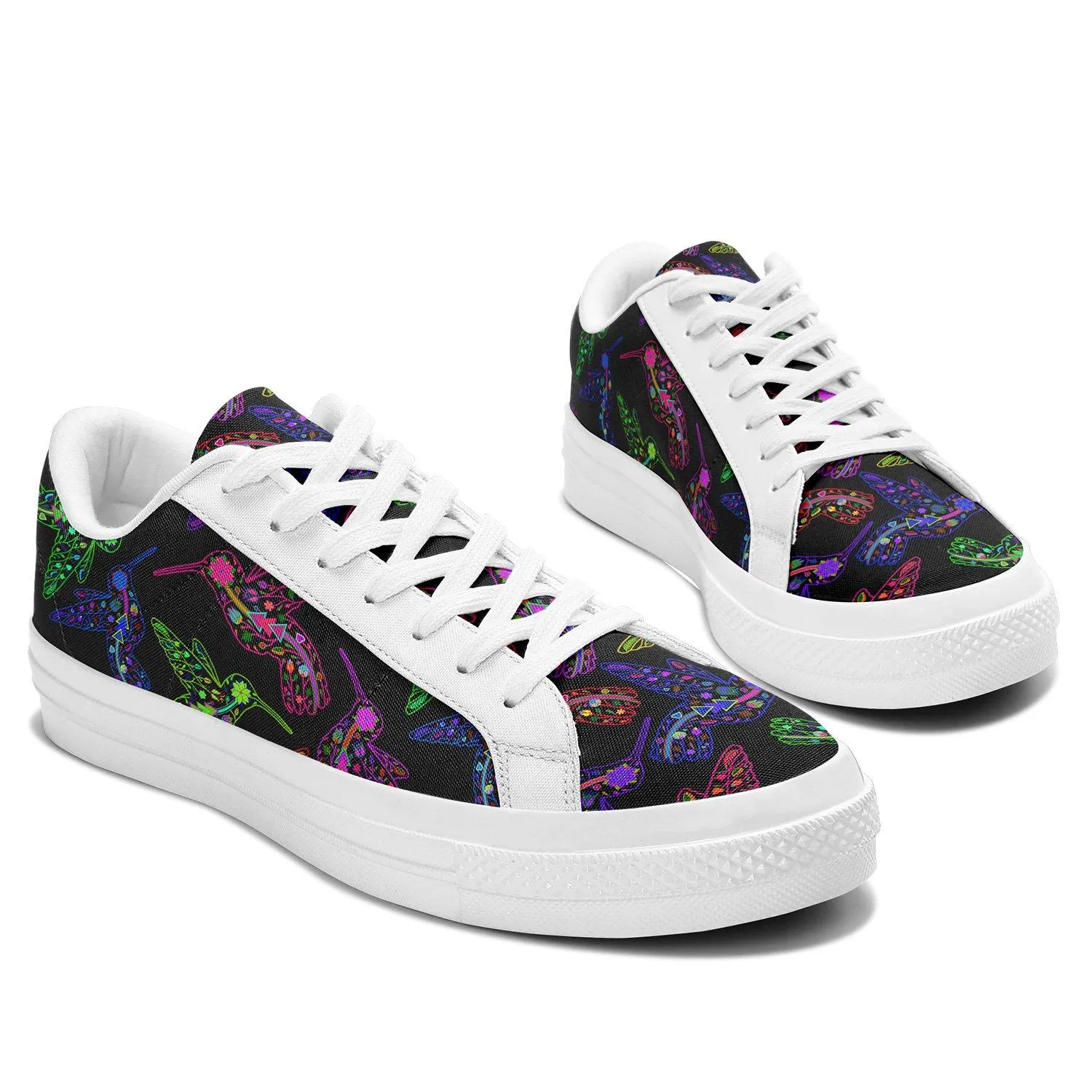 Neon Floral Hummingbirds Aapisi Low Top Canvas Shoes White Sole