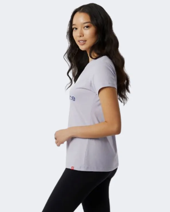 New Balance Essentials Stacked Logo Women Lifestyle T-Shirt Grey Violet Wt91546-Grv