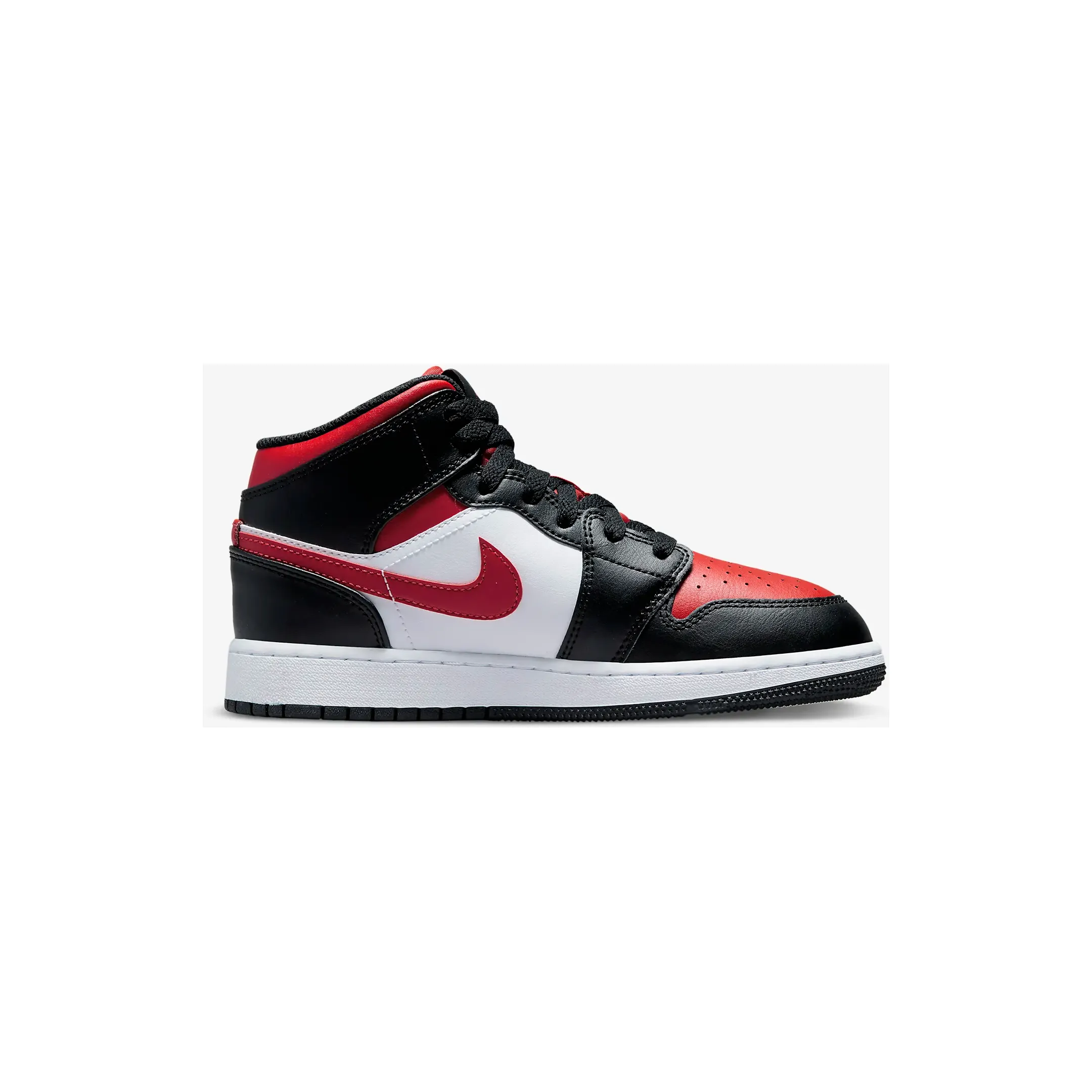 Nike Kid's Jordan 1 Mid GS Shoes - Black / White / Fire Red