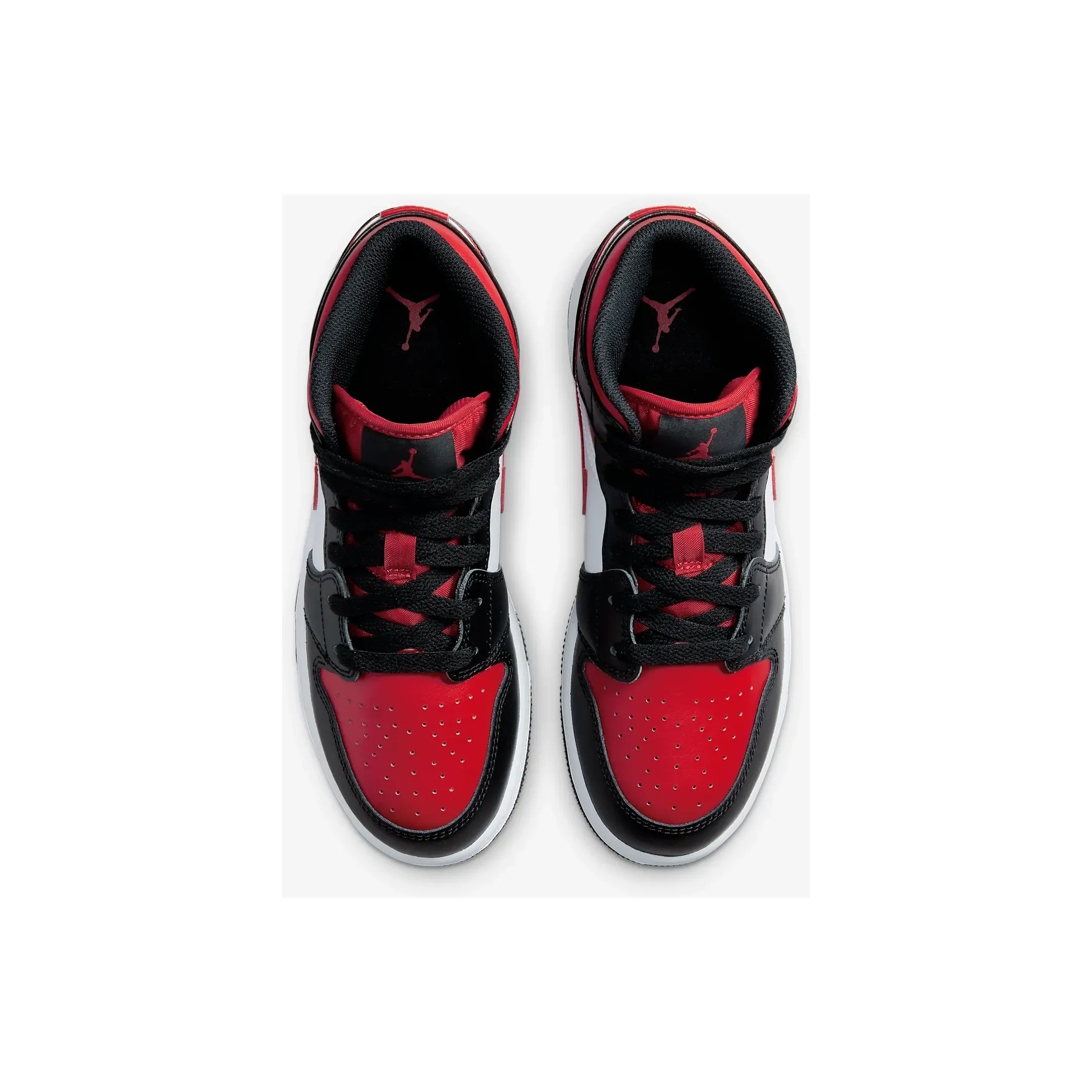 Nike Kid's Jordan 1 Mid GS Shoes - Black / White / Fire Red