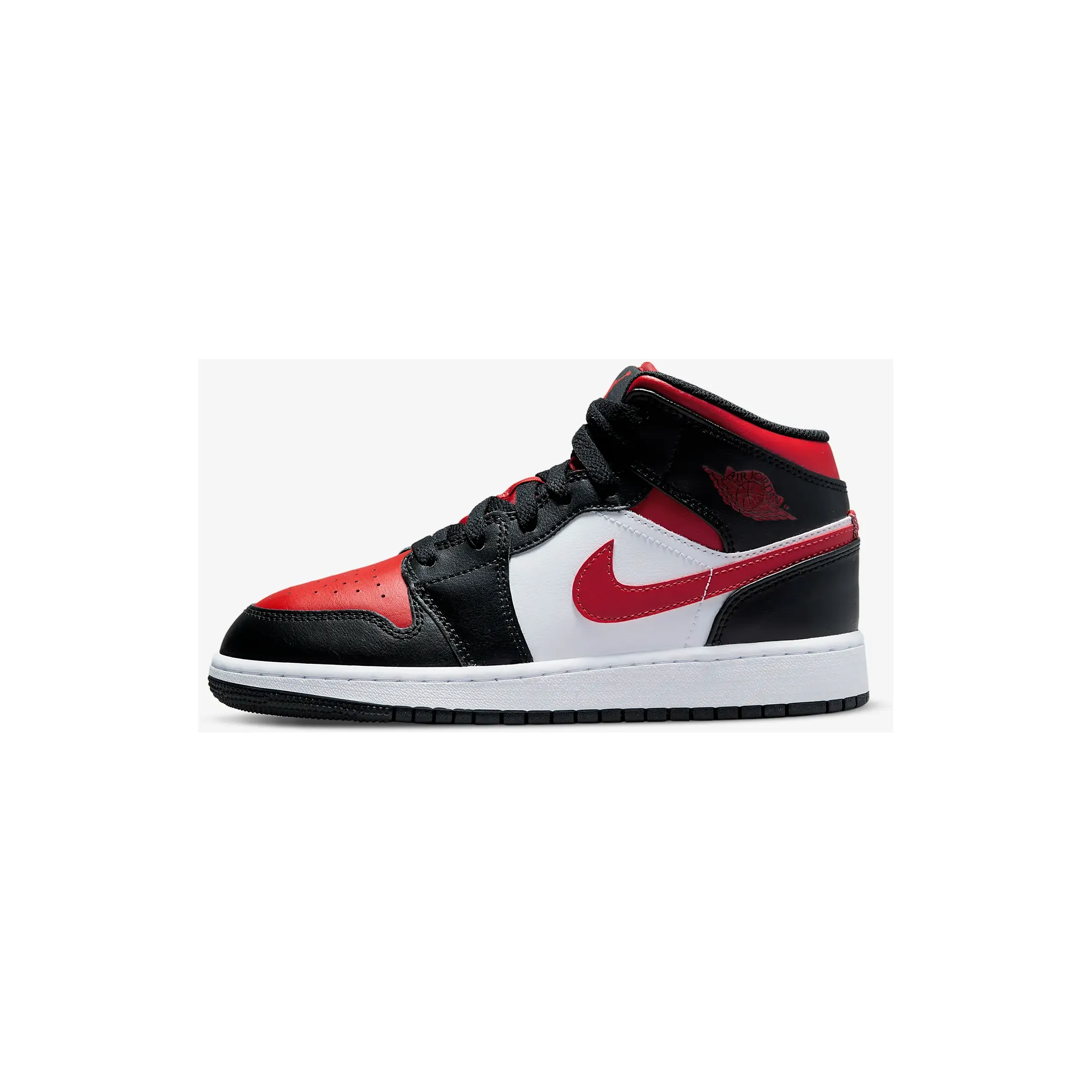 Nike Kid's Jordan 1 Mid GS Shoes - Black / White / Fire Red