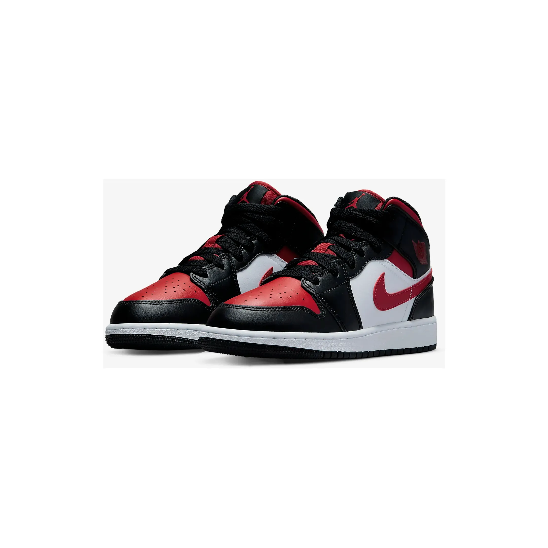 Nike Kid's Jordan 1 Mid GS Shoes - Black / White / Fire Red