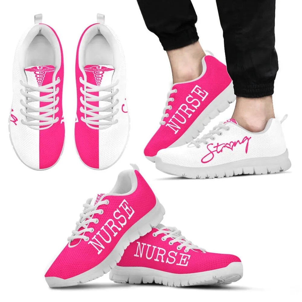 Nurse Sneaker, Nurse Strong Pink White Sneakers Shoes, Best Shoes For Nurses