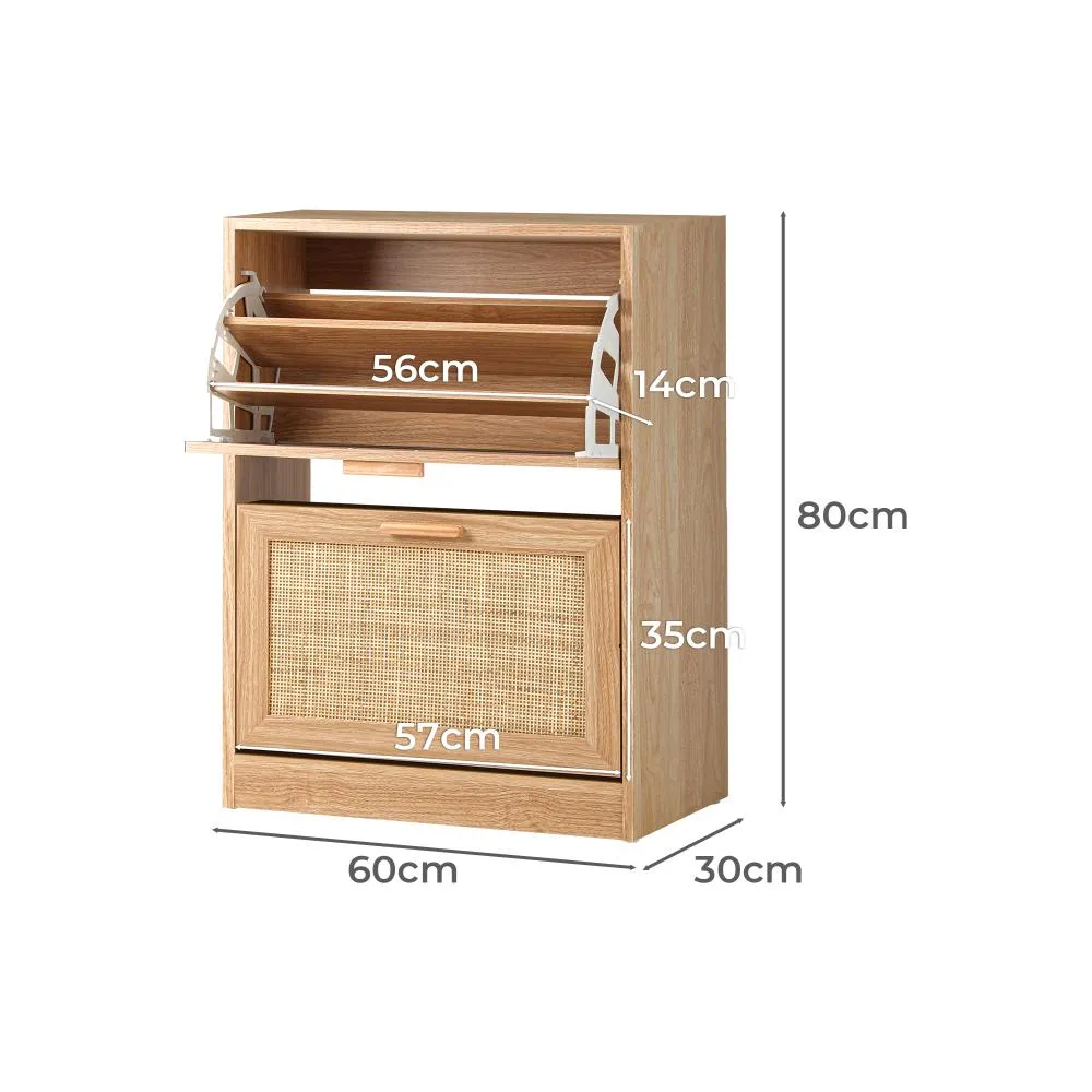 Oikiture Shoe Cabinet Storage 2 Doors Shoes Rack Organiser Rattan Shelf 30 Pairs