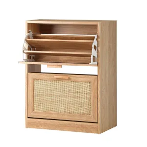 Oikiture Shoe Cabinet Storage 2 Doors Shoes Rack Organiser Rattan Shelf 30 Pairs