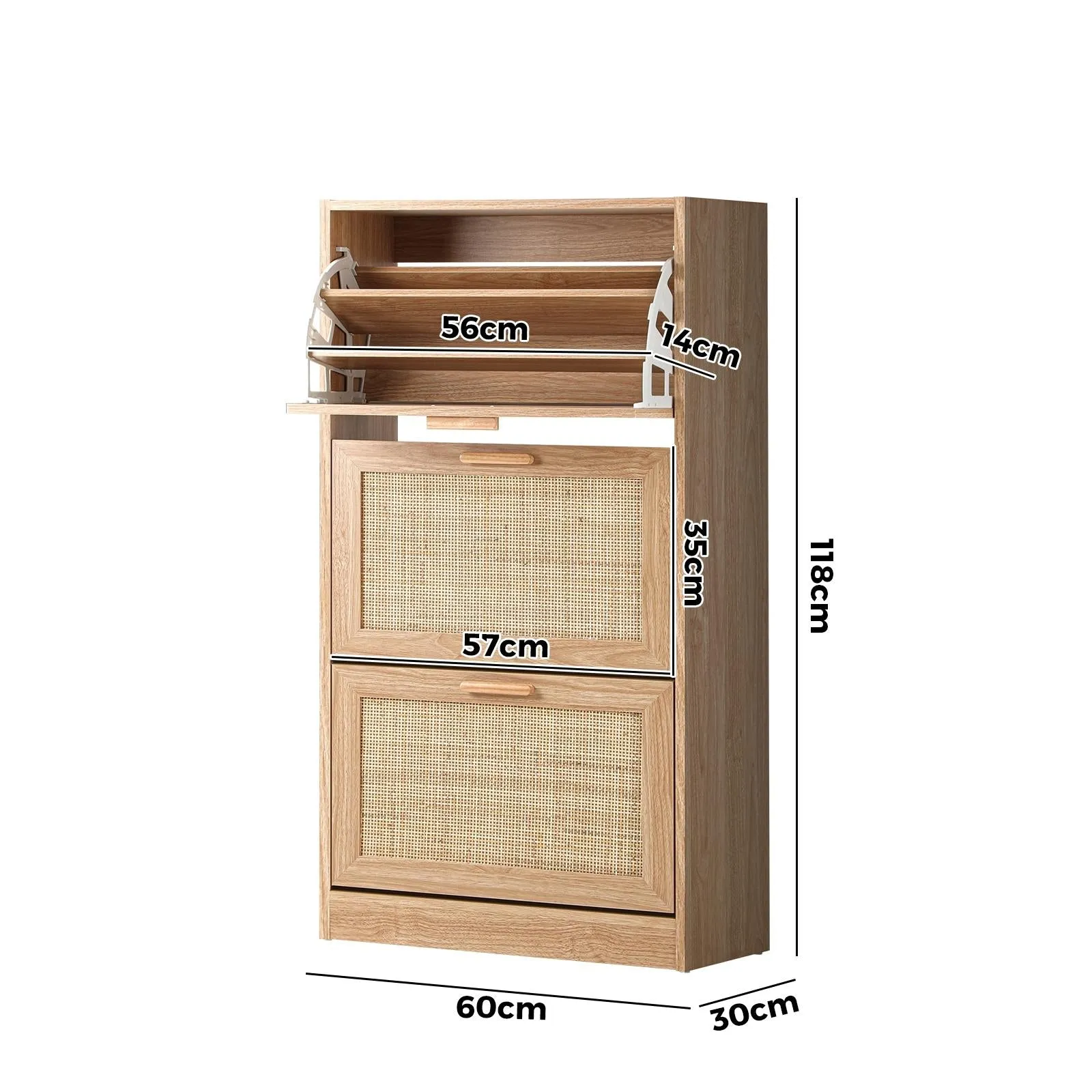 Oikiture Shoe Cabinet Storage 3 Doors Shoes Rack Organiser Rattan Shelf 45 Pairs