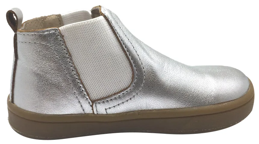 Old Soles Girl's and Boy's Town Local Silver Smooth Leather Slip On High Top Ankle Boot Sneaker