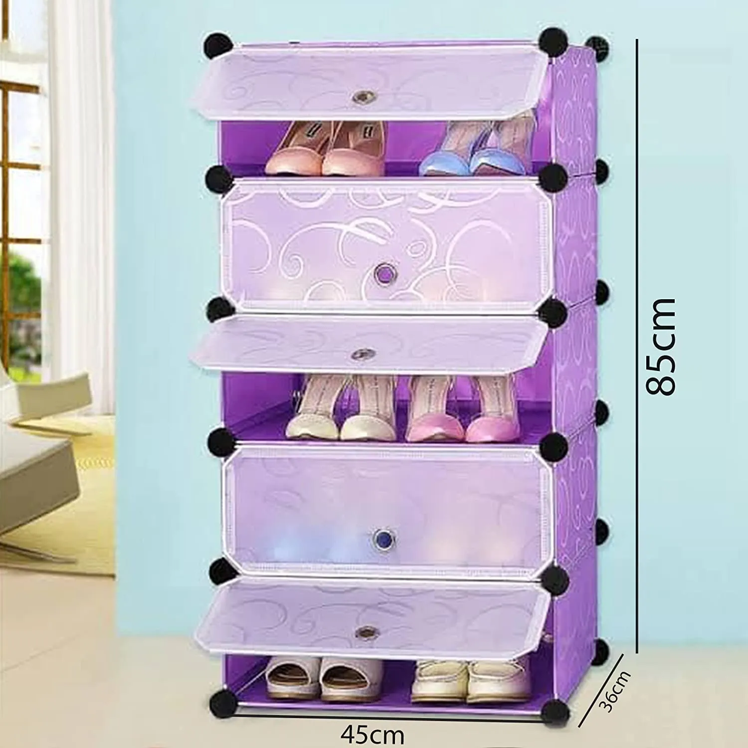 Oumffy DIY Shoe Rack Organizer/Multi-Purpose Plastic 5 Layers Portable and Folding Shoes Rack (Purple)