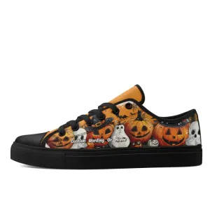 Personalized Halloween Sneakers, Custom Pumpkin Shoes, Canvas Skull Shoes, Gift for Halloween