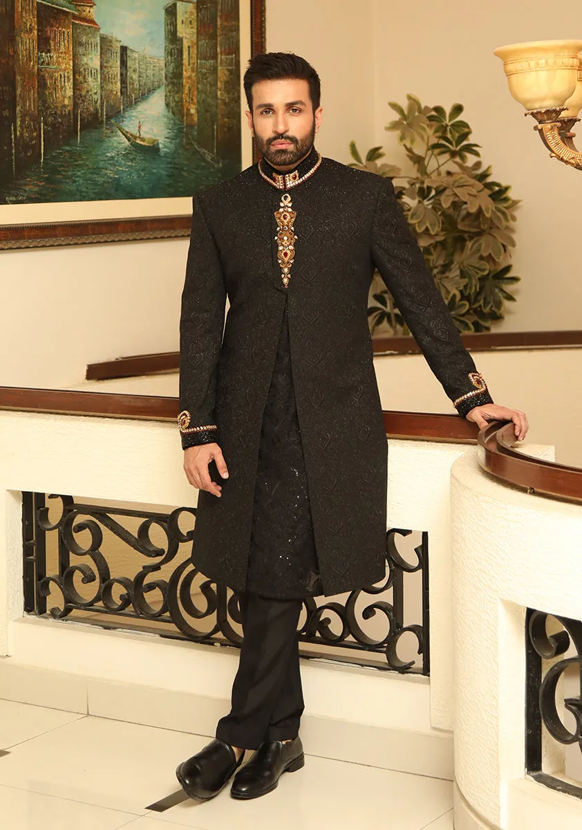 Premium Tilla Textured Black Sherwani