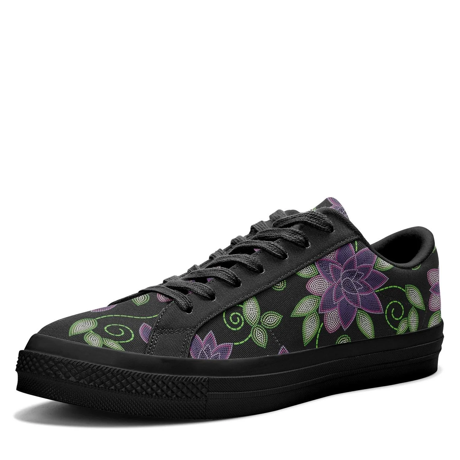 Purple Beaded Rose Aapisi Low Top Canvas Shoes Black Sole