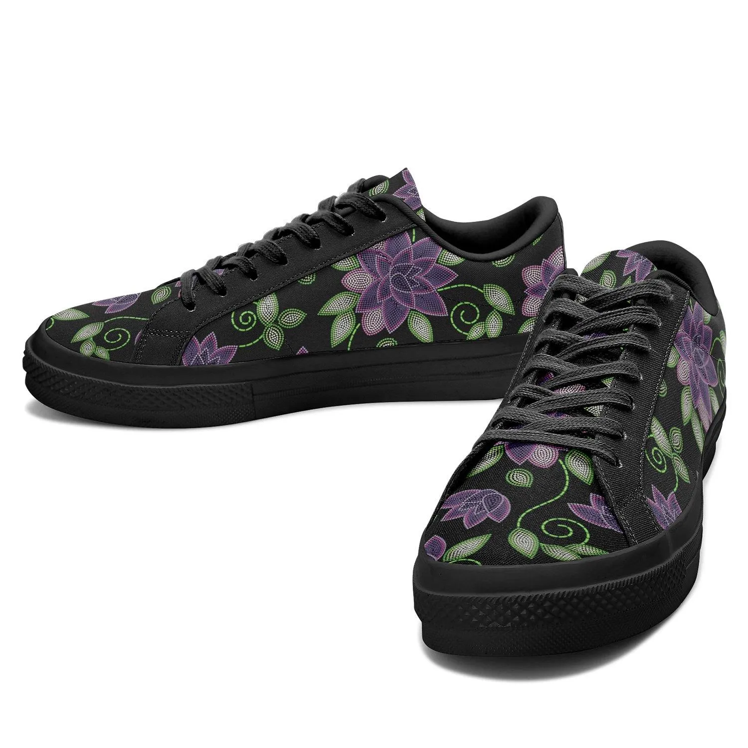 Purple Beaded Rose Aapisi Low Top Canvas Shoes Black Sole