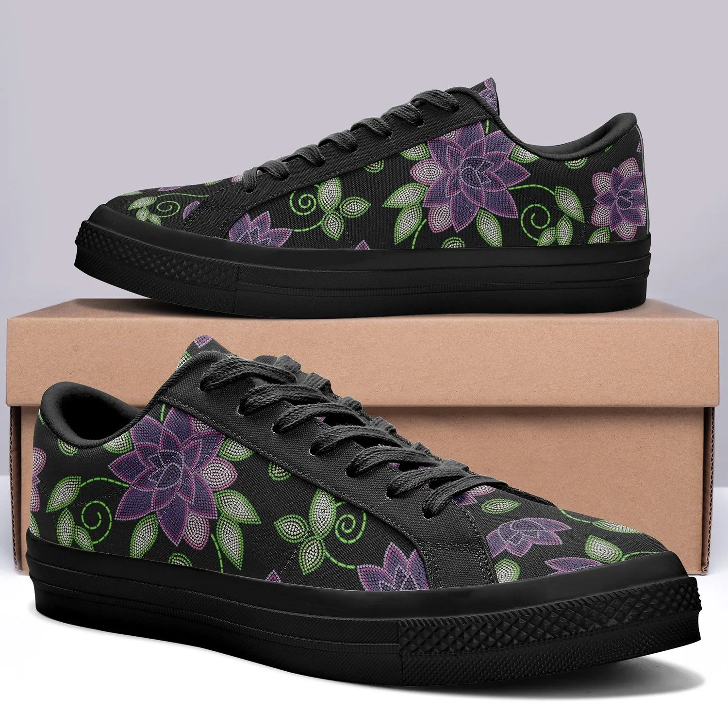 Purple Beaded Rose Aapisi Low Top Canvas Shoes Black Sole