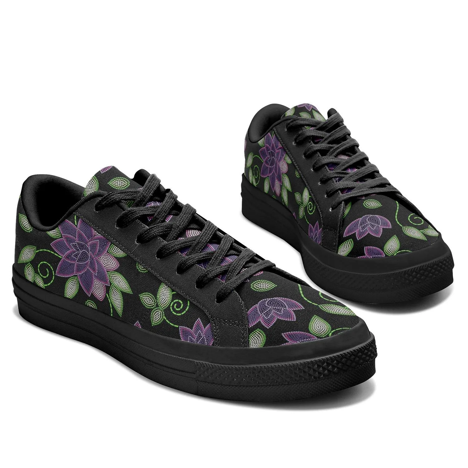 Purple Beaded Rose Aapisi Low Top Canvas Shoes Black Sole