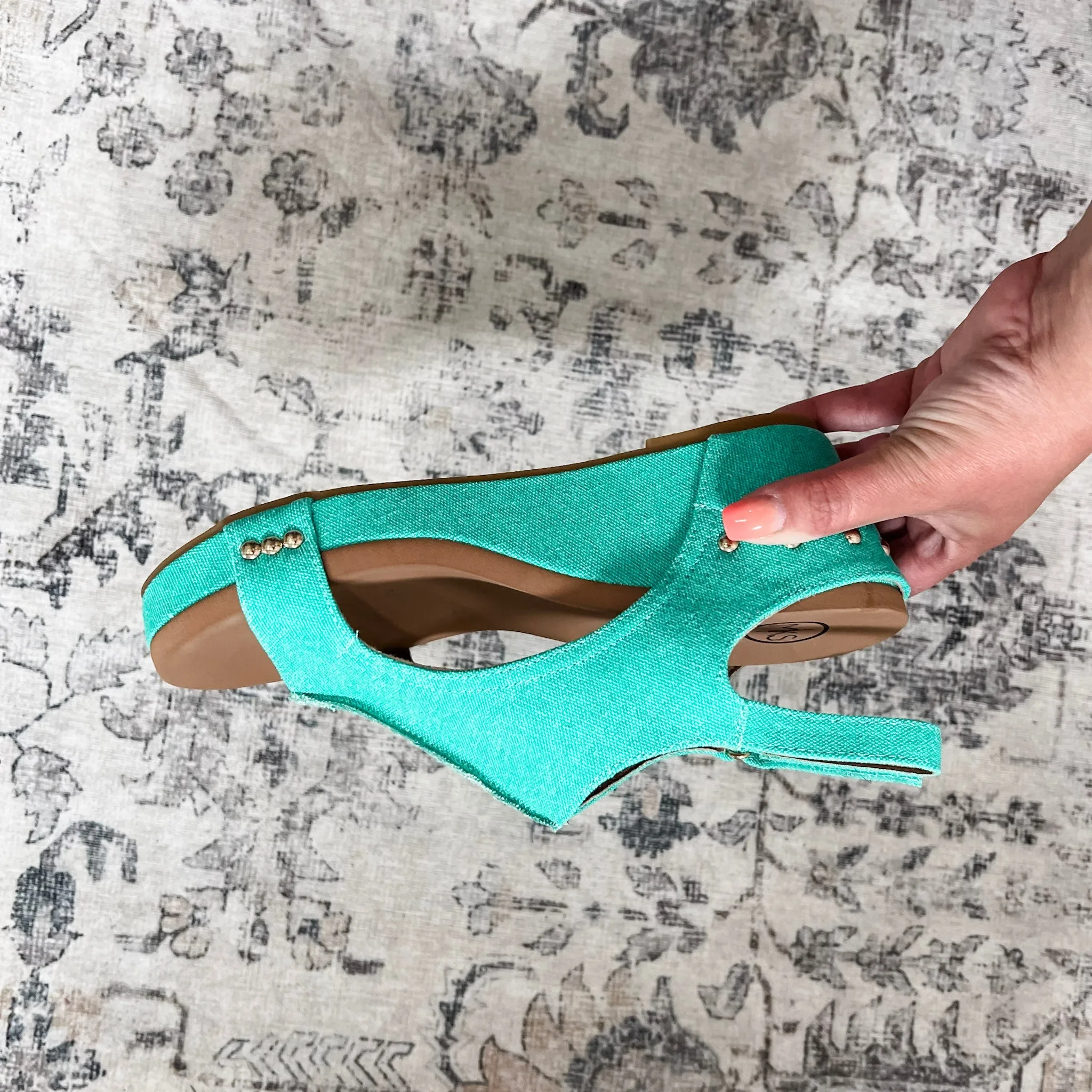 "Melissa" Canvas Wedge Sandal (Teal)